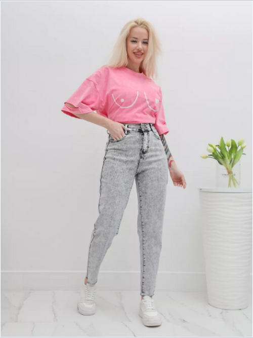 Джинсы момы укороченные с высокой посадкой, фото 1